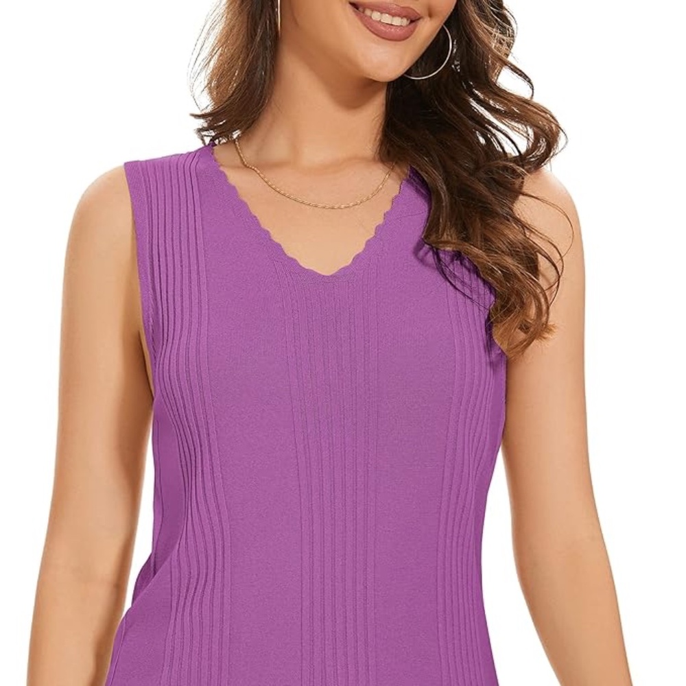 Women's Tank Tops V Neck Sleeveless - Soft Purple - Size M